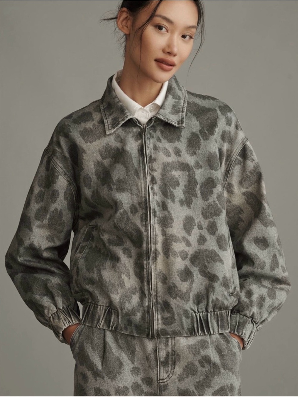 THE RYLIE BOMBER JACKET
BY PILCRO- Grey Leopard